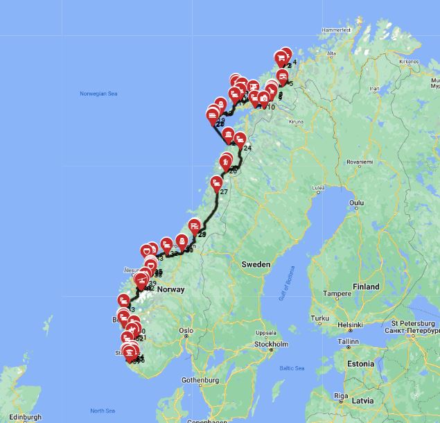 Map for Tromso to  Stavanger - Arctic Escapades  Coastal Fjords Charms
